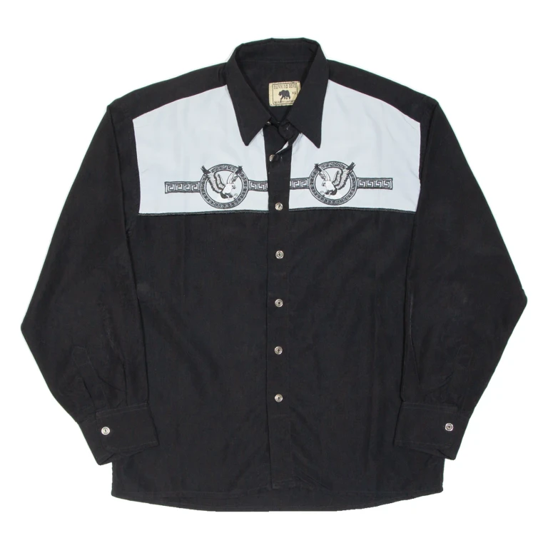 RUNNING BEAR Mens Plain Shirt Black Long Sleeve XS