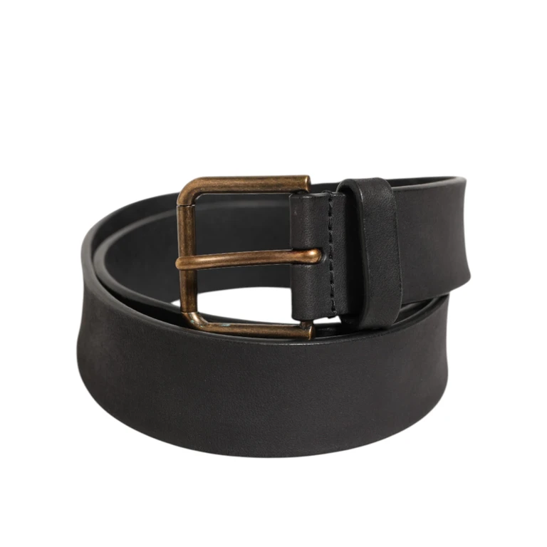 Black Leather Metal Buckle Classic Men Belt 100lf - Men