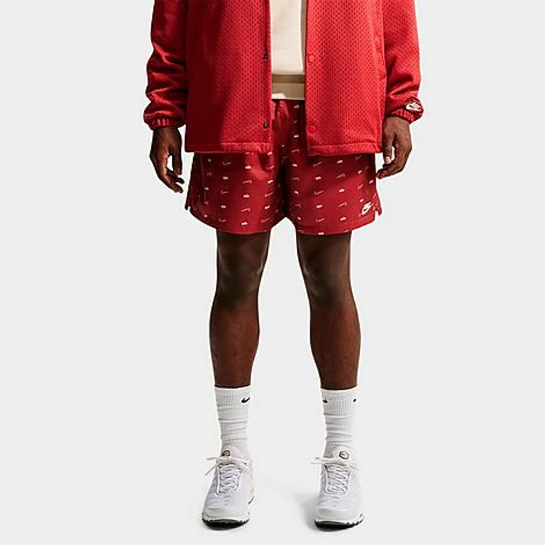 Nike Men's Sportswear Club Monogram Woven Flow Shorts in Team Crimson/Light Khaki Size: XS