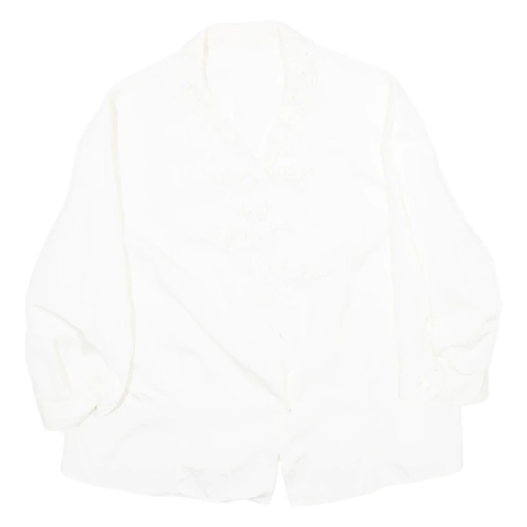 Womens Blouse White V-Neck Long Sleeve M