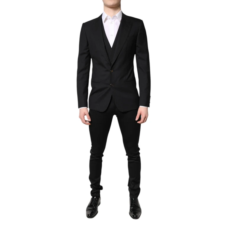 Dolce & Gabbana Black Single Breasted Formal Blazer With Vest Viscose Elastane Clothing - Men