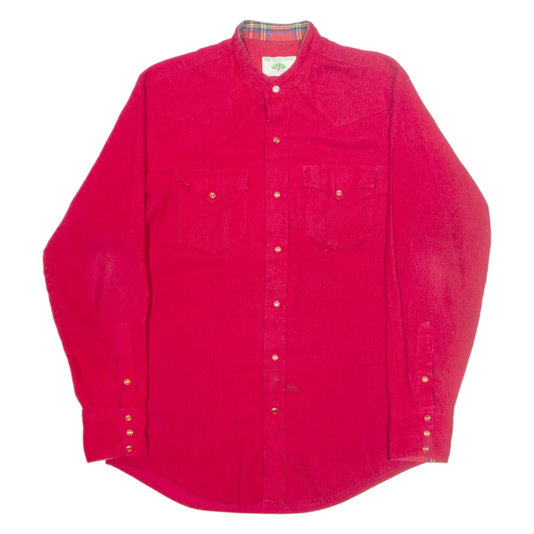 MESQUIT Mens Corduroy Shirt Red Long Sleeve L