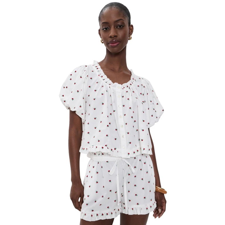 The Charlotte Top White Petite Flower M/L