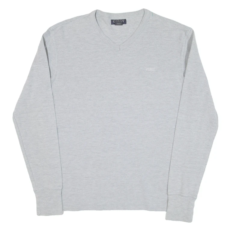 GUESS Mens T-Shirt Grey Long Sleeve V-Neck 2XL
