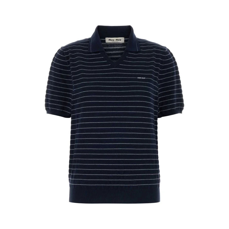 Miu Miu Embroidered Cotton Polo Shirt Bleu Exterior: Maglieria - Women