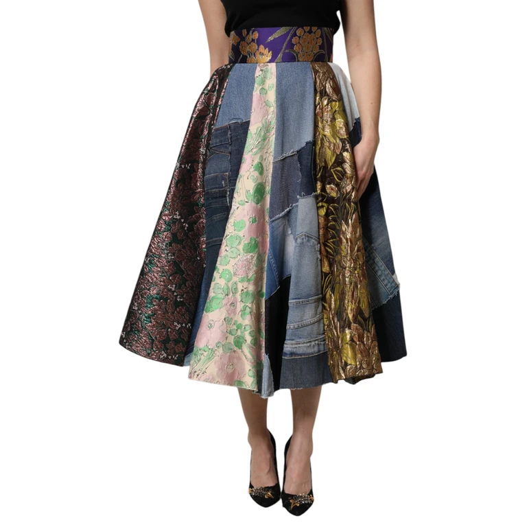 Dolce & Gabbana Multicolor Patchwork High Waisted Midi Skirt - Women