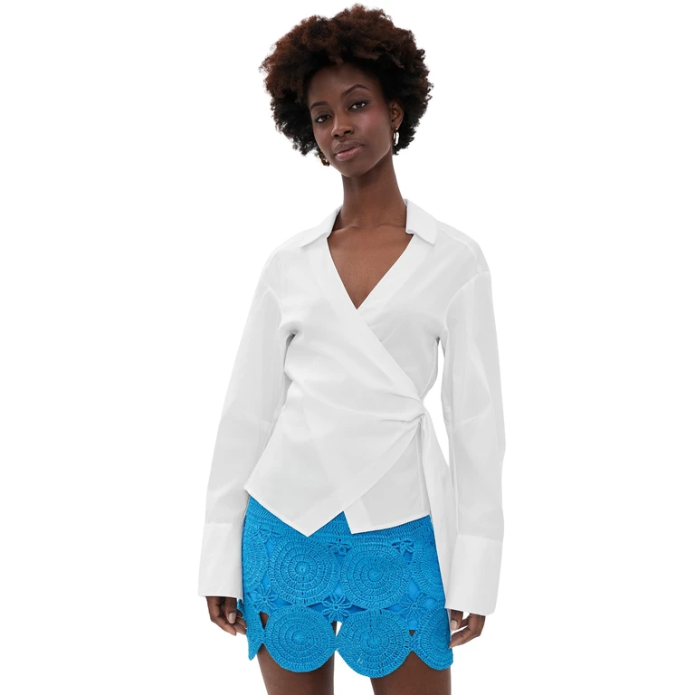 SIMONMILLER Anya Poplin Wrap Top Macadamia L