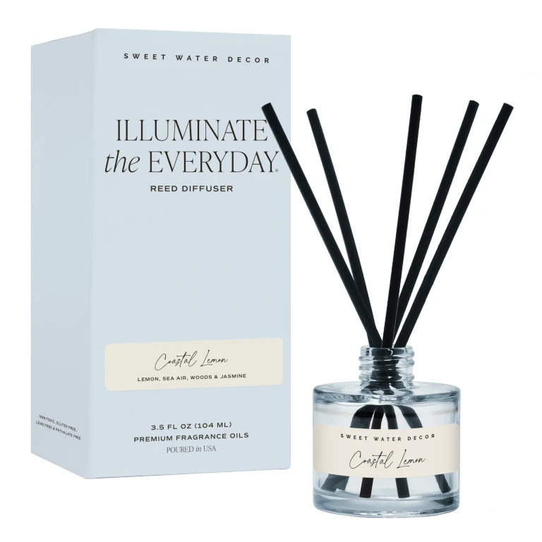 Coastal Lemon Blue Tinted Glass Jar Reed Diffuser