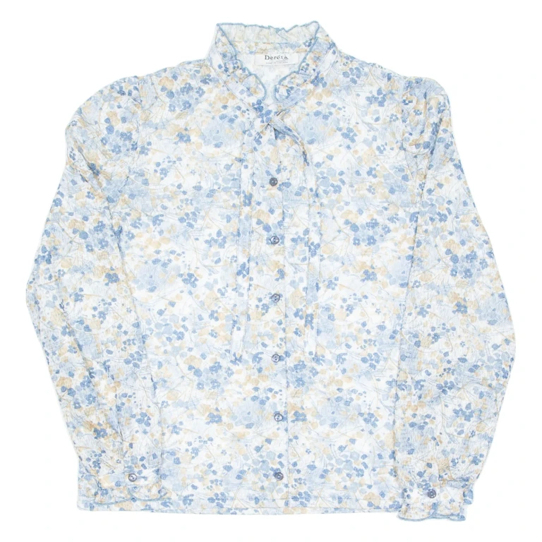 Womens Printed Blouse Blue Long Sleeve Floral UK 18