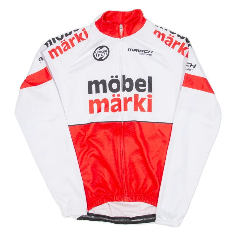 Cycling Mens Jersey White Long Sleeve Full Zip XS