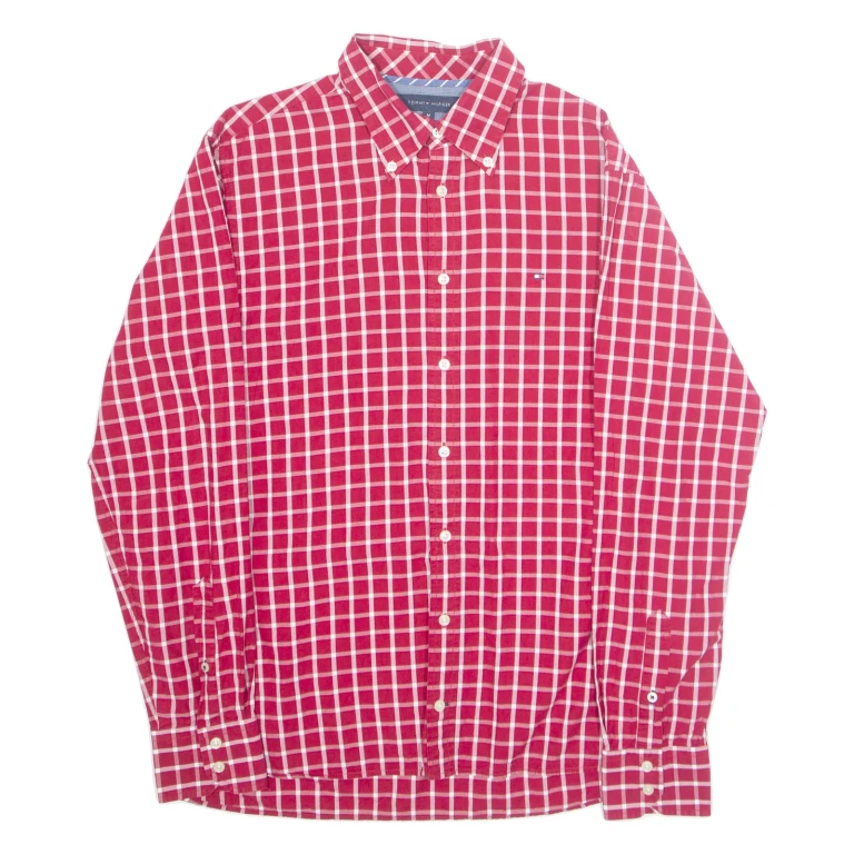 TOMMY HILFIGER Mens Shirt Red Check Long Sleeve M