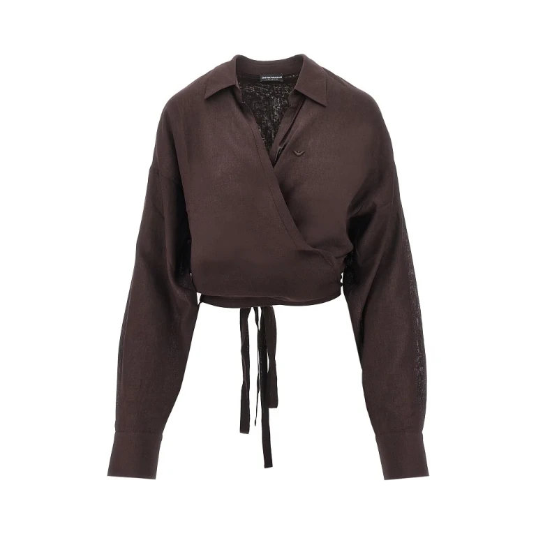 Emporio Armani Wickelbluse aus Viskose und Leinen