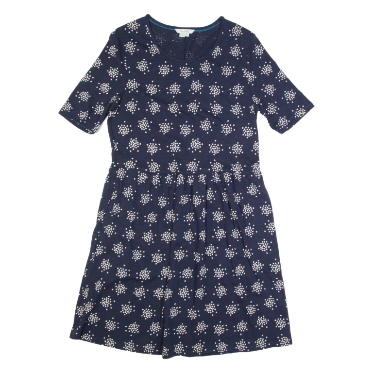 BODEN Womens Fit & Flare Dress Blue Spotted Short Sleeve Knee Length UK 12