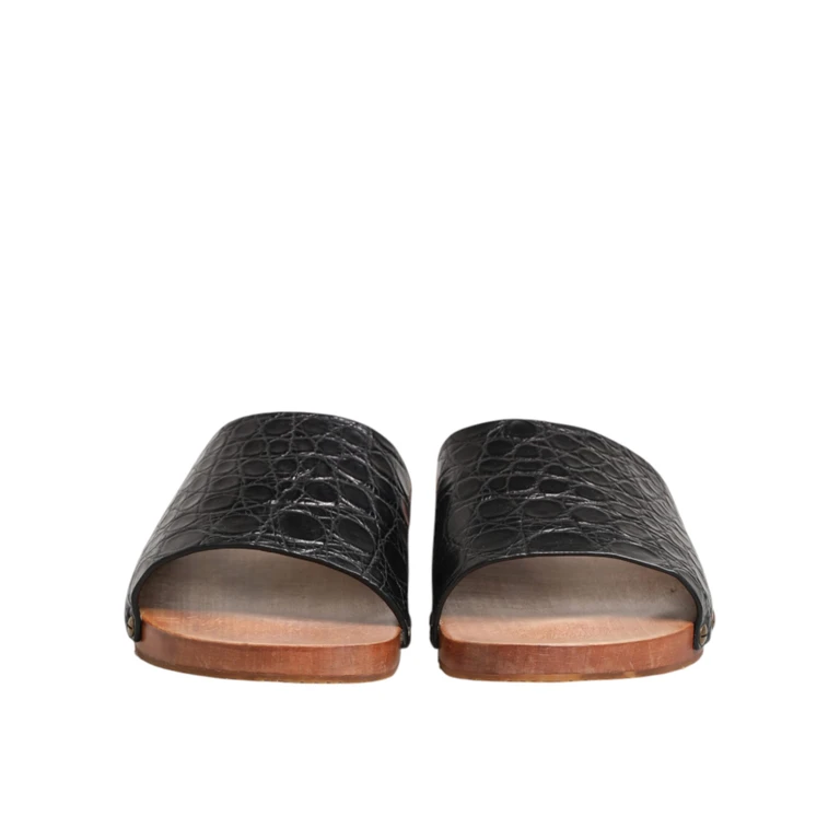 Dolce & Gabbana Black Brown Leather Slides Sandals Shoes And 100iman - Men