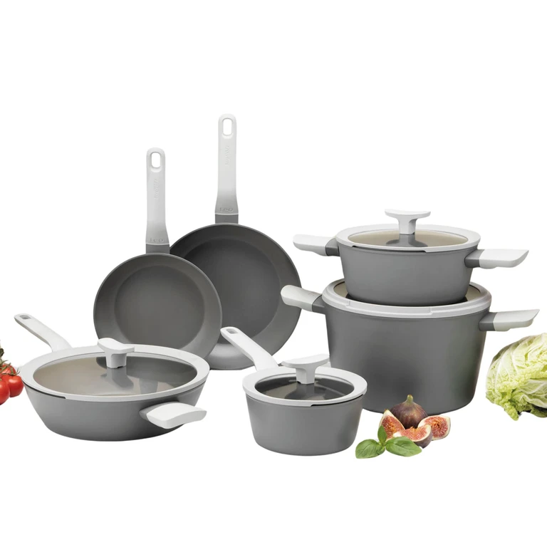 Leo 10Pc Nonstick Ceramic Cookware Set With Glass lid, Grey