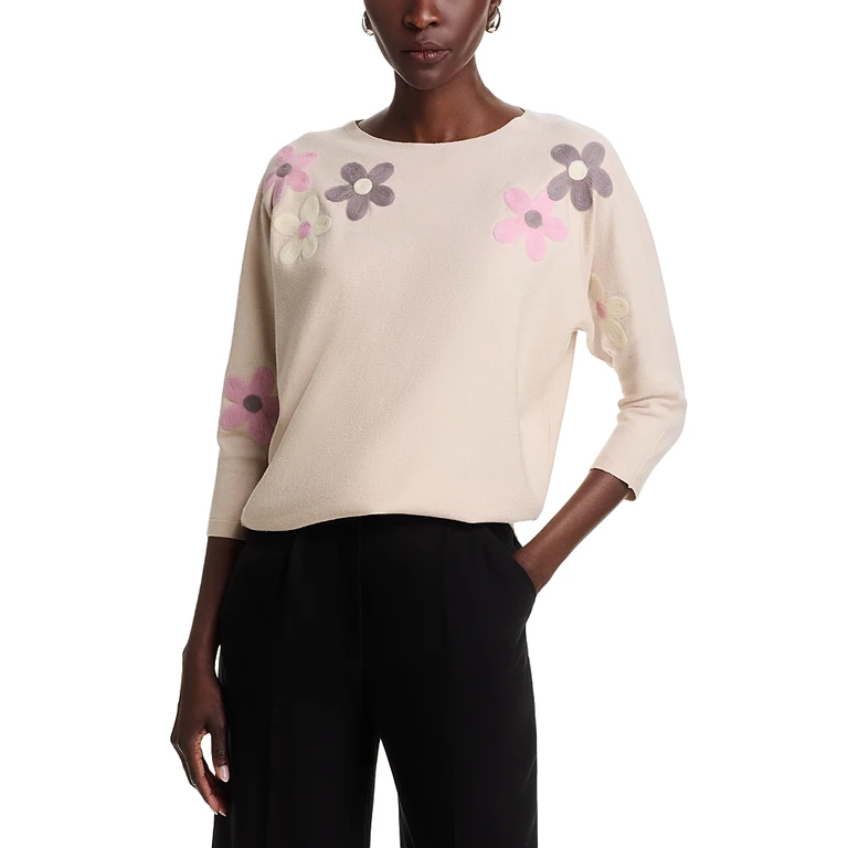 Sioni Flower Embroidery Dolman Sleeve Sweater