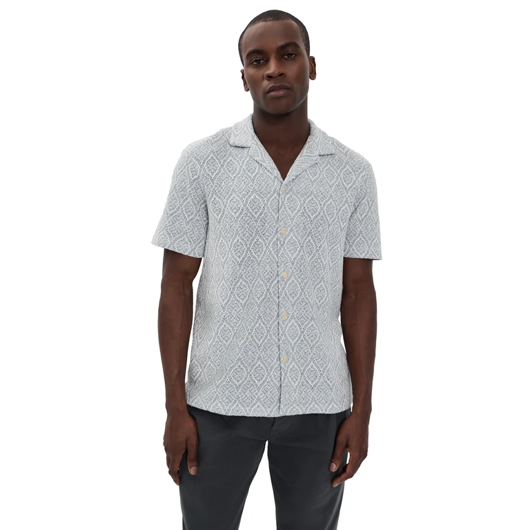 Faherty Oasis Camp Shirt Teal Cliff Stripe L