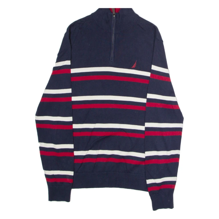 NAUTICA Mens Patterned Jumper Blue Striped 1/4 Zip Tight Knit S