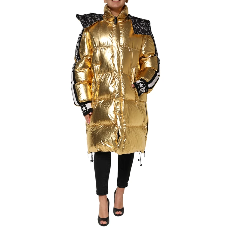 Dolce & Gabbana Gold Hooded Puffer Quilted Full Zip Jacket Polyester Clothing - Women