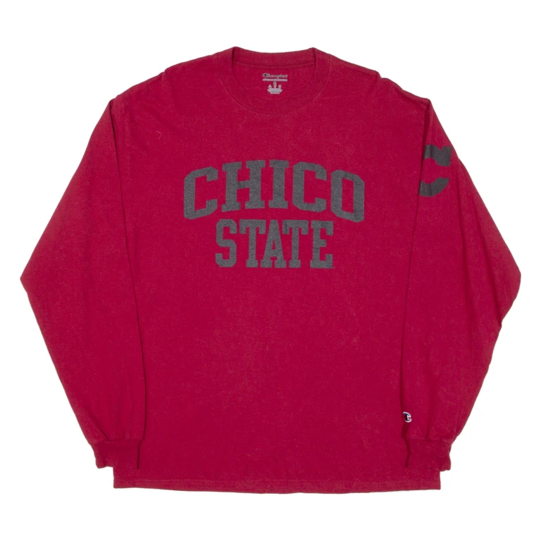 CHAMPION Chico State Mens T-Shirt Red Long Sleeve XL