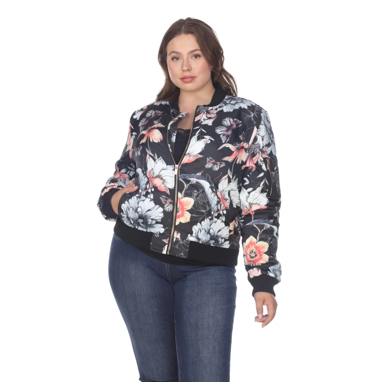 Women's Plus Size Floral Bomber Jacket
