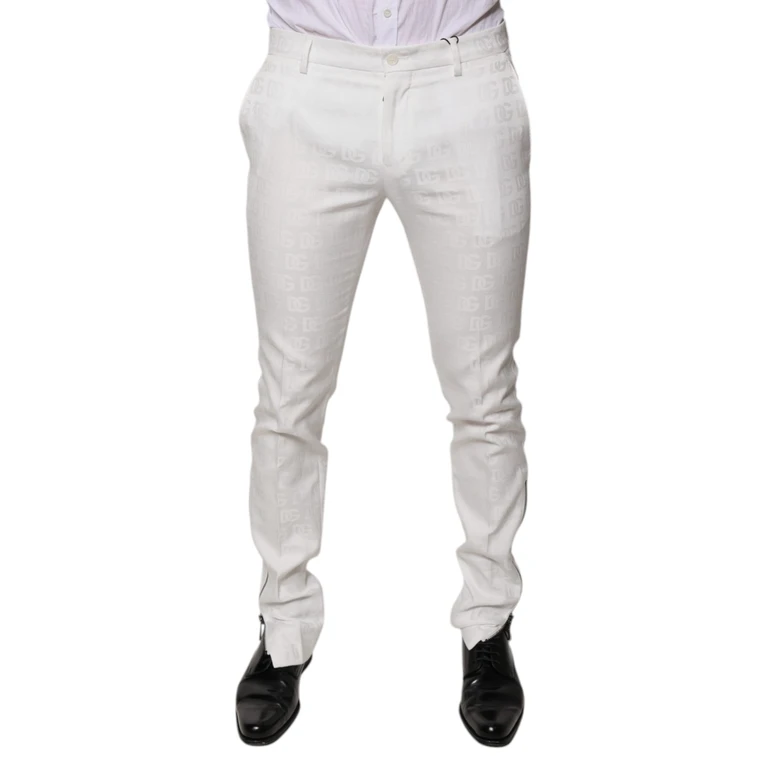 Dolce & Gabbana White Cotton Tapered Formal Dress Pants - Men