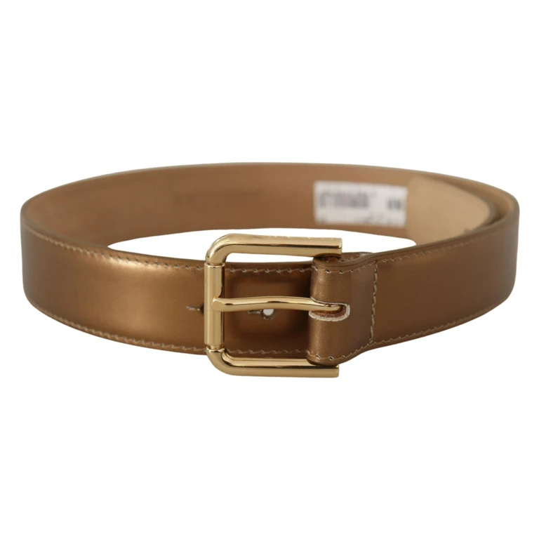 Dolce & Gabbana Bronze Leather Gold Logo Engraved Waist Buckle Belt - Women