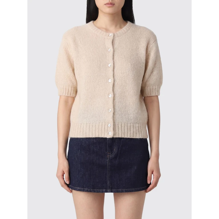Short-Sleeved Cardigan in Wool and Mohair Blend with Crew Neck (10398712B)