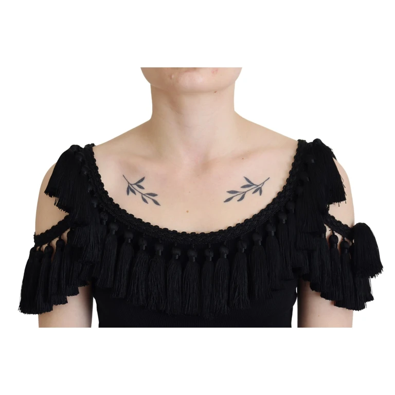 Dolce & Gabbana Black Tank Top Blouse Tassle Cotton - Women