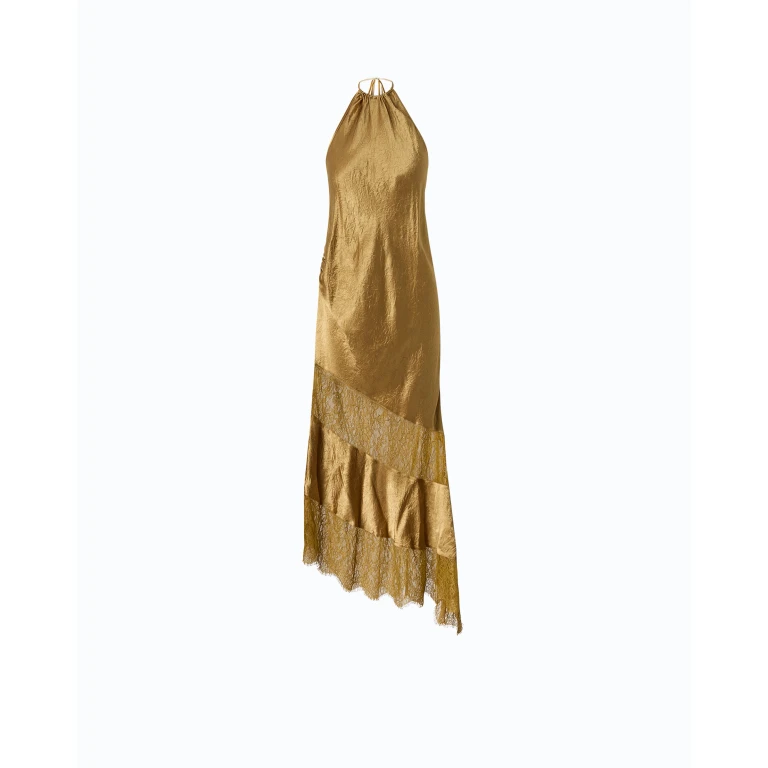 Robe midi asymétrique en satin et dentelle - 36