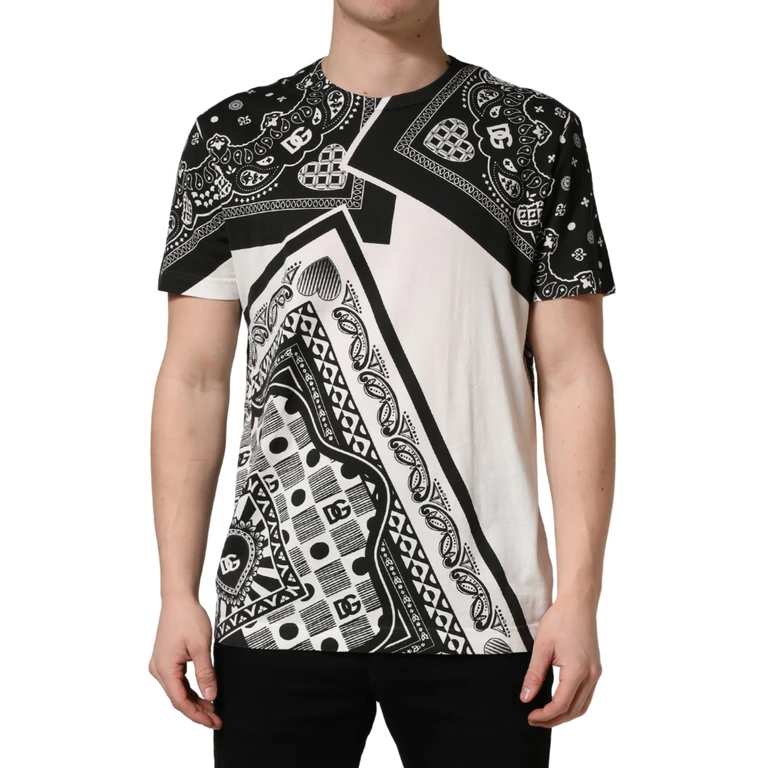 Dolce & Gabbana Black White Bandana Cotton Crew Neck T-Shirt And - Men