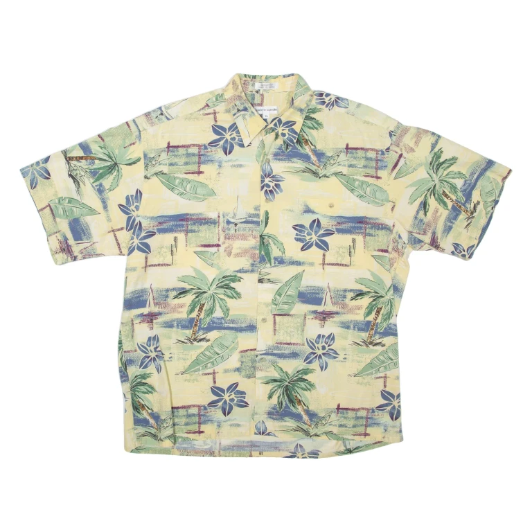 PIERRE CARDIN Mens Hawaiian Shirt Green Floral XL