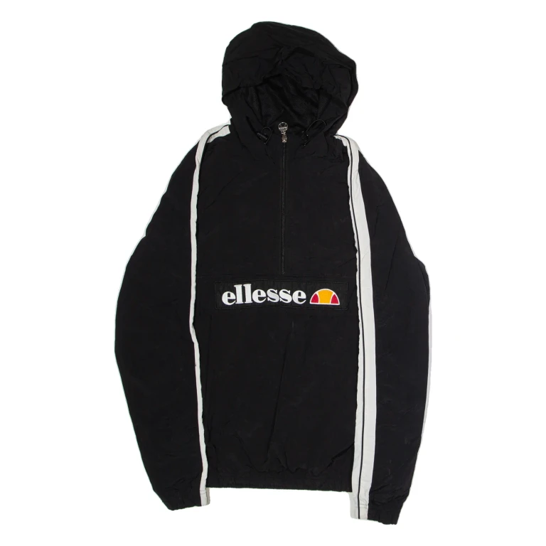ELLESSE Womens Pullover Jacket Black Nylon Hooded UK 10