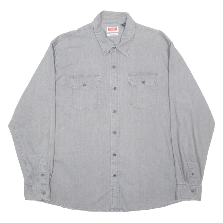 WRANGLER Mens Denim Shirt Grey Long Sleeve XL