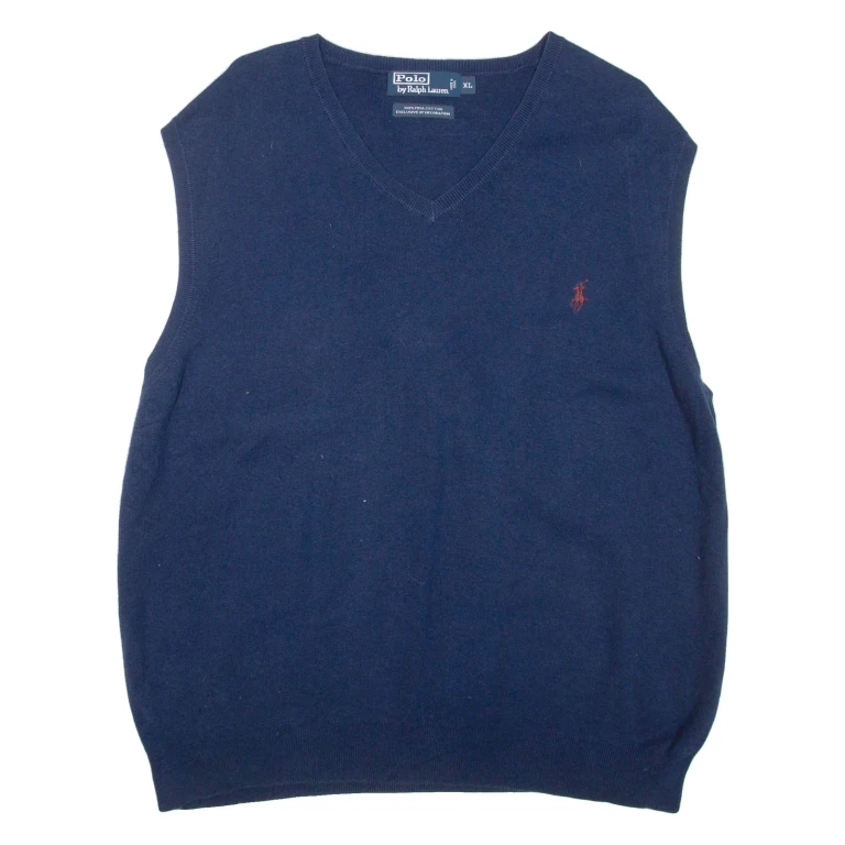 POLO RALPH LAUREN Mens Jumper Blue V-Neck Tight Knit XL
