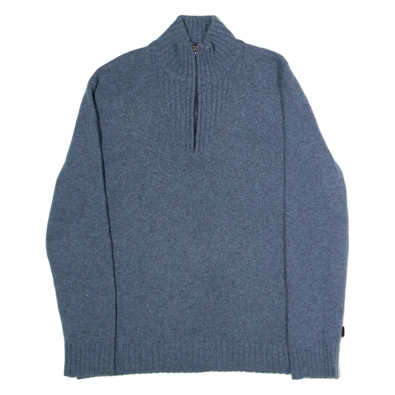 BOSS Misha Womens Jumper Blue 1/4 Zip Tight Knit Wool 3XL