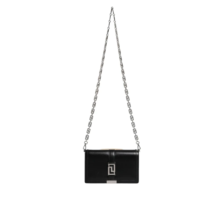 Versace Black Calfskin Leather Chain Strap Shoulder Crossbody Bag - Women