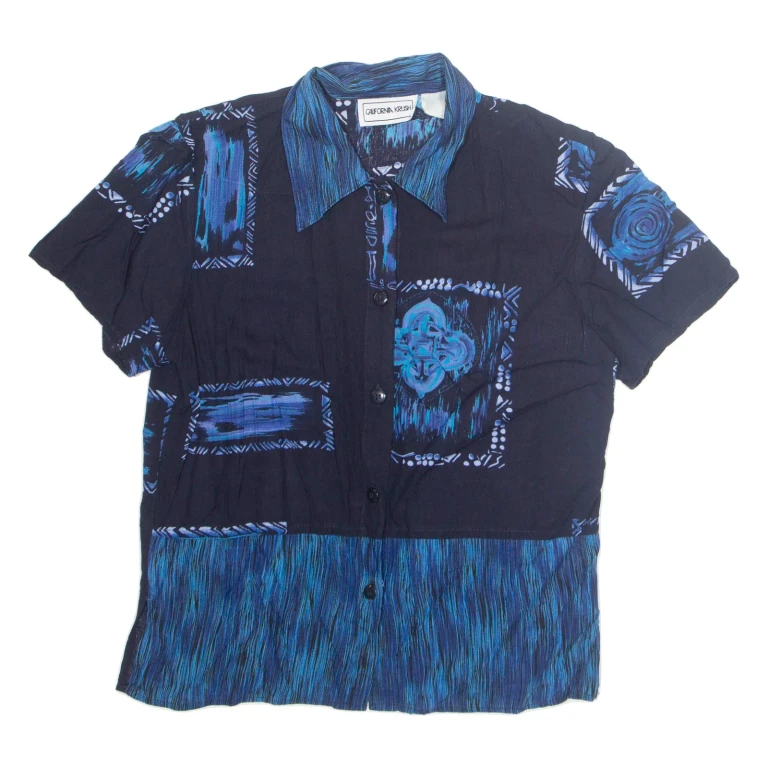 CALIFORNIA KRUSH Womens Printed Shirt Blue Collared Crazy Pattern M