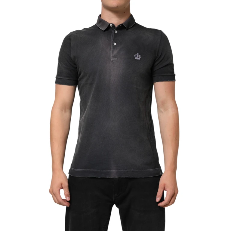 Dolce & Gabbana Gray Cotton Crown Collared Men Polo T-Shirt - Men