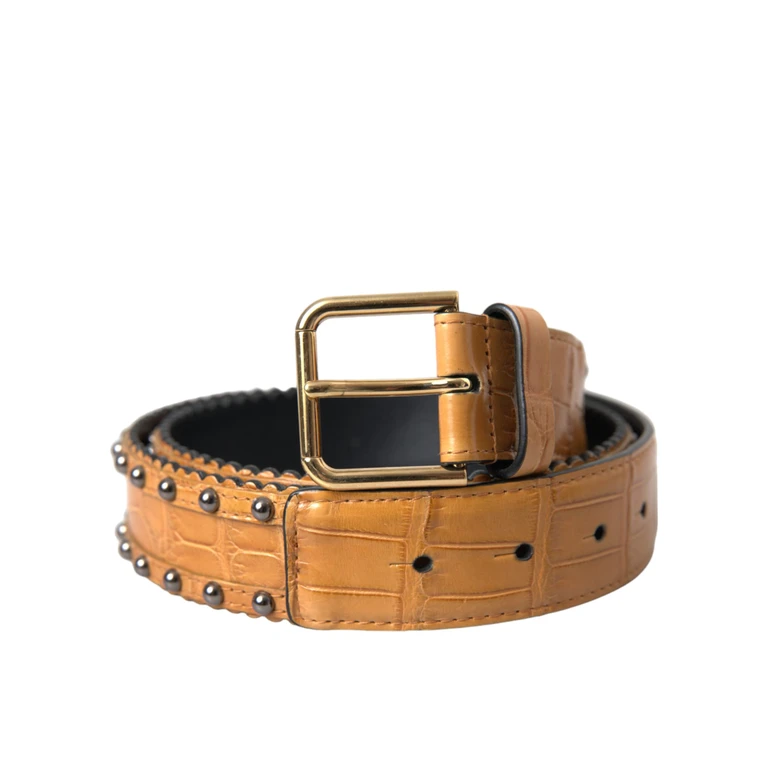 Dolce & Gabbana Beige Alligator Leather Studded Metal Buckle Belt - Women