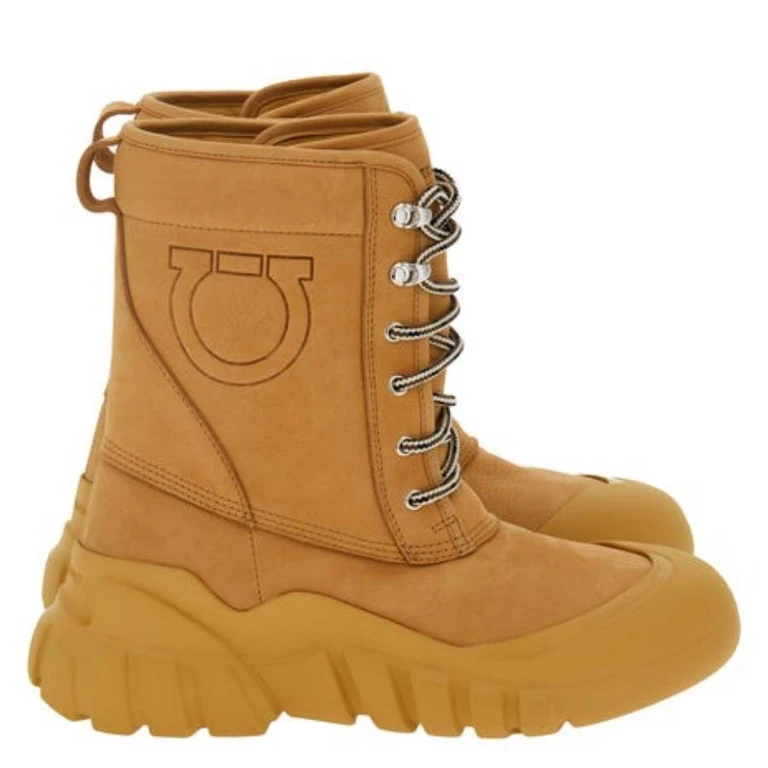 Ferragamo Dune Gancini Combat Boots, Size 9