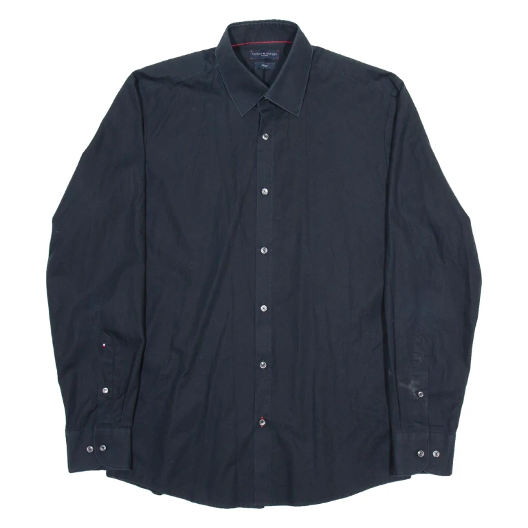 TOMMY HILFIGER Fitted Mens Plain Shirt Black Long Sleeve M