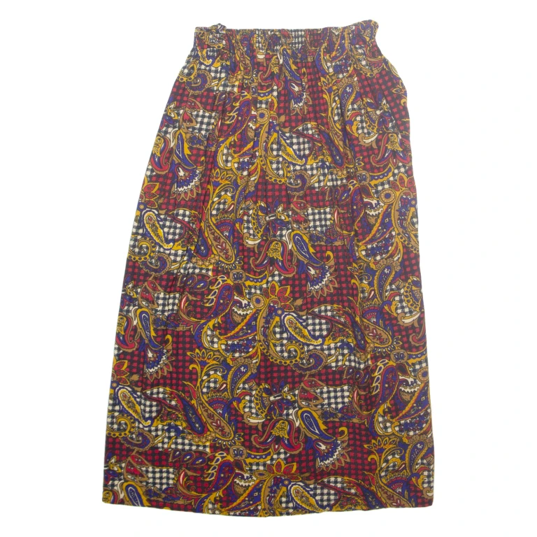 Womens A-Line Skirt Red Midi Crazy Pattern XS