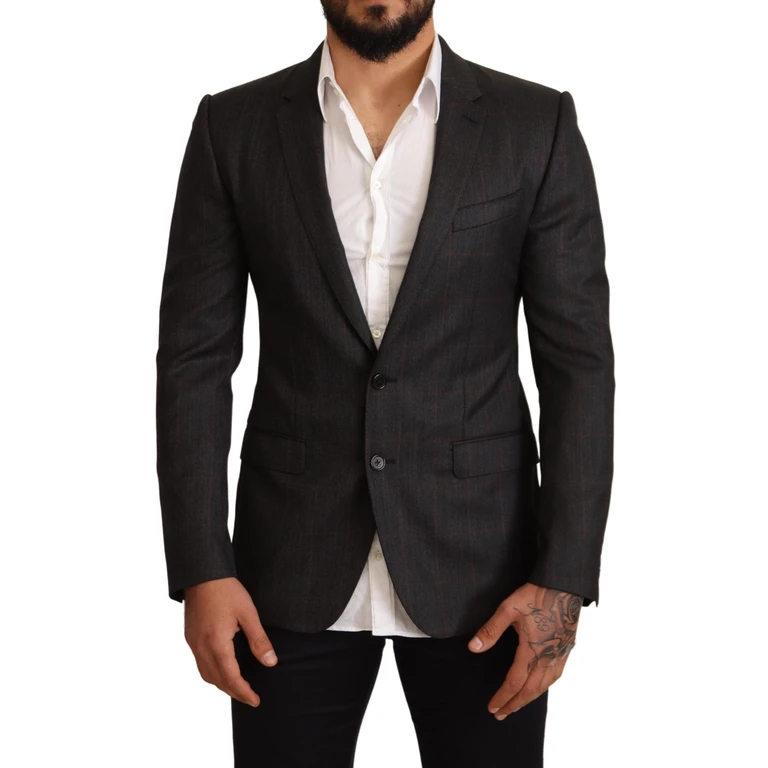 Dolce & Gabbana Gray Check Wool Slim Fit Blazer Jacket Clothing - Men