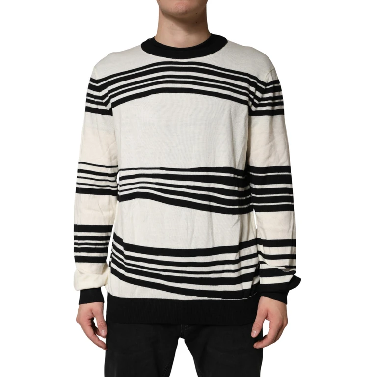Black White Stripe Crewneck Pullover Sweater And Clothing - Men