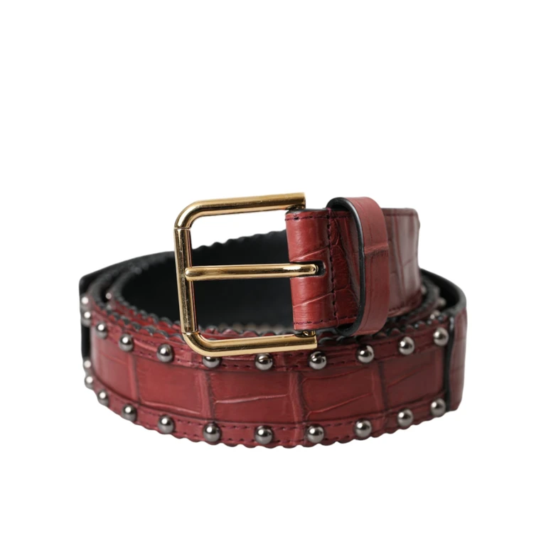 Dolce & Gabbana Brown Alligator Leather Studded Metal Buckle Belt - Women