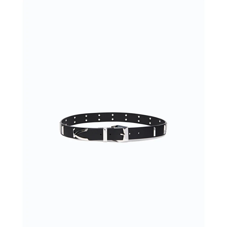Ceinture en cuir avec clous rectangulaires 3 cm - XS