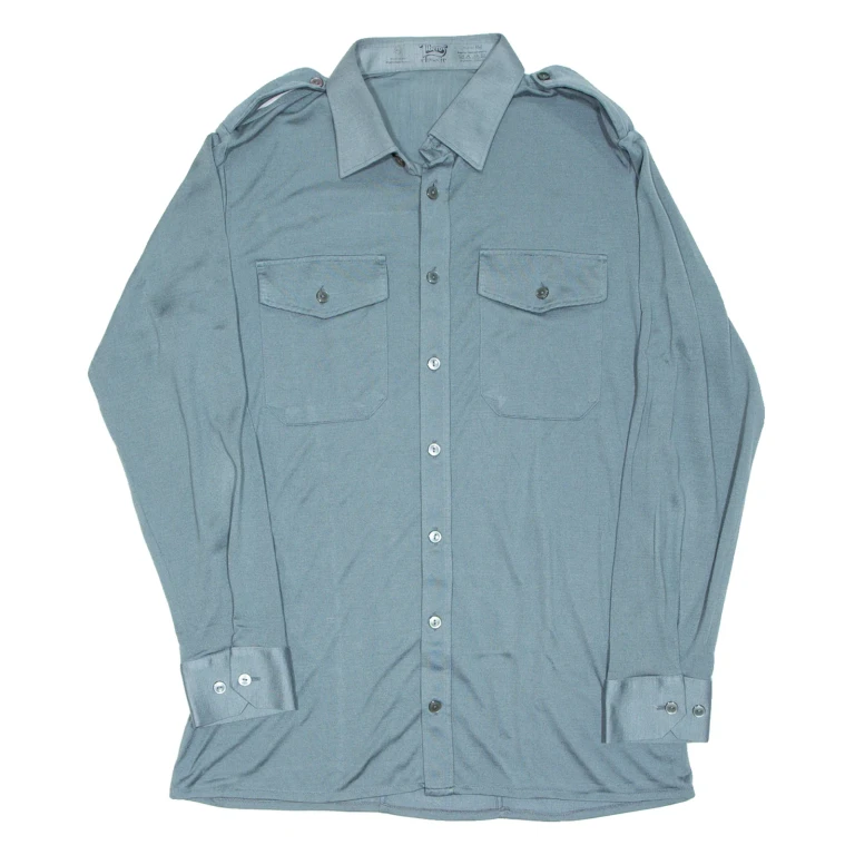 Mens Plain Shirt Green Long Sleeve L