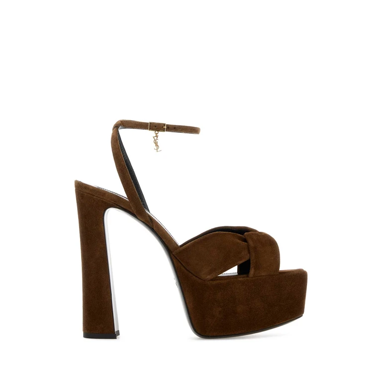 Saint Laurent Brown Suede Franciane Sandals Darkhavanadarkhav Sandali - Women