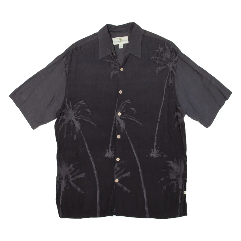 ISLAND SHORES Mens Hawaiian Shirt Black Floral M